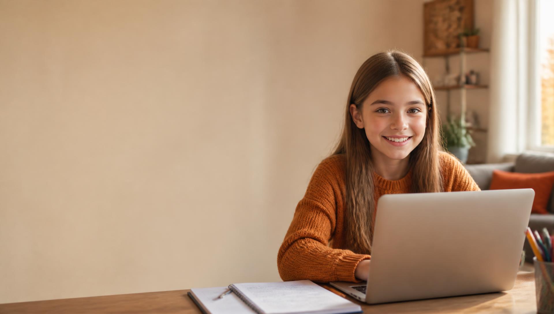 School student studying at a desk with books and a notebook